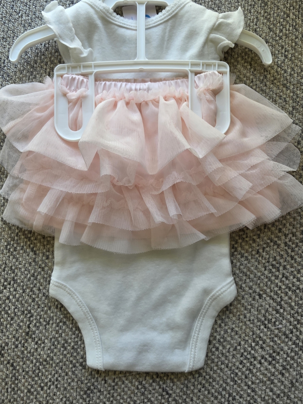 Baby Girls White Onesie with Pink Tulle Ruffle and Pastel Bunny Print - Picture 2 of 4
